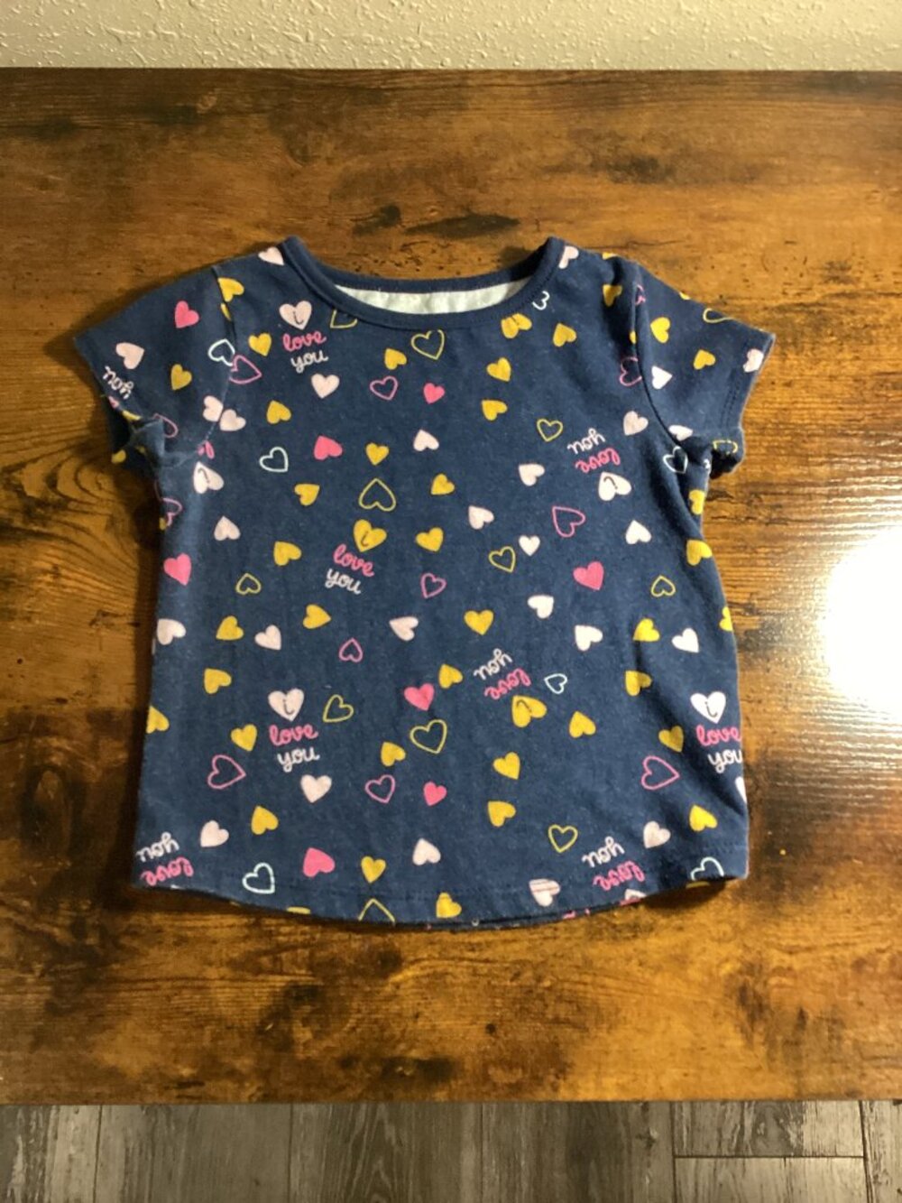 Girls Navy Blue “Love You” Heart Print Short Sleeve T-Shirt
